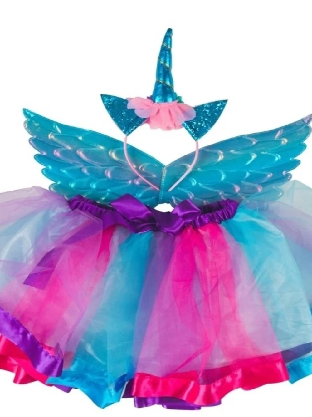Unbranded Girls Blue & Pink Unicorn Wing Tutu Costume Set